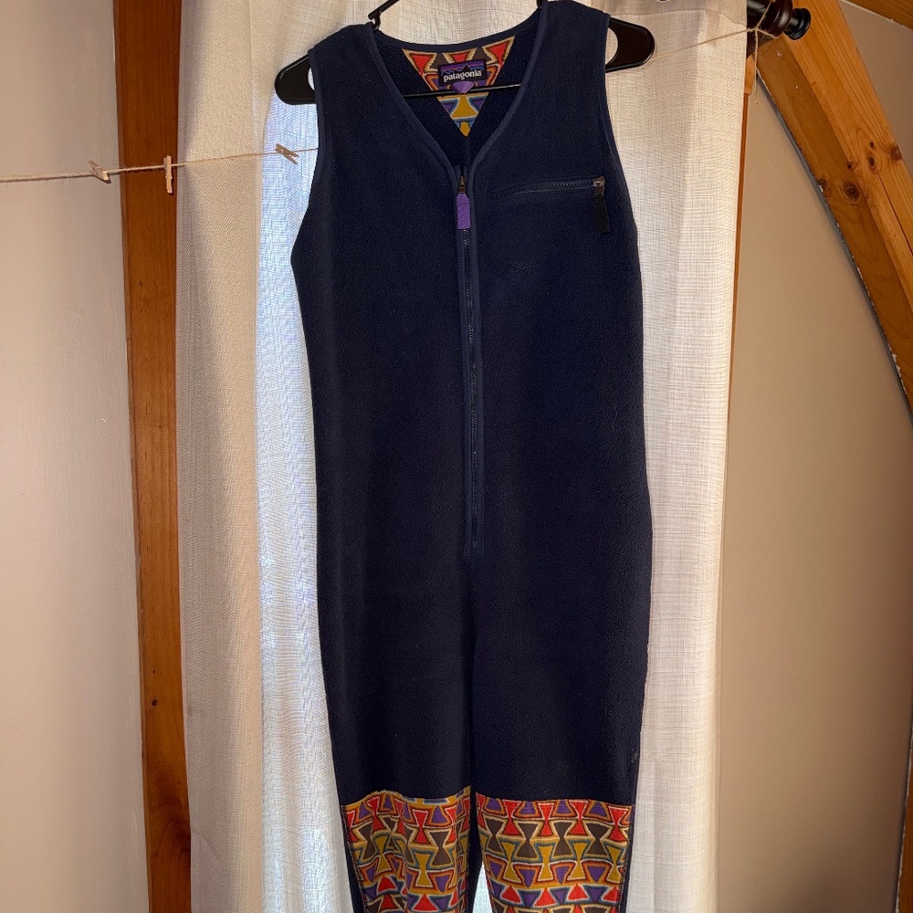 Patagonia RARE Limited Edition Navy Vision Quest Patched Fleece Overalls